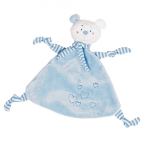 Игрушка салфетка Голубой мишка с сердечками GOKI